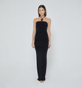 Vestido Largo Drapeado Tira Con Herraje