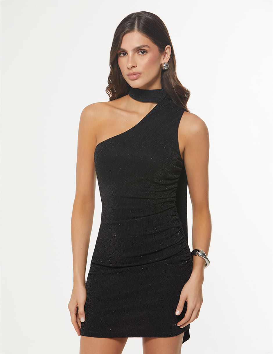 Vestido Corto Drapeado Con Estola