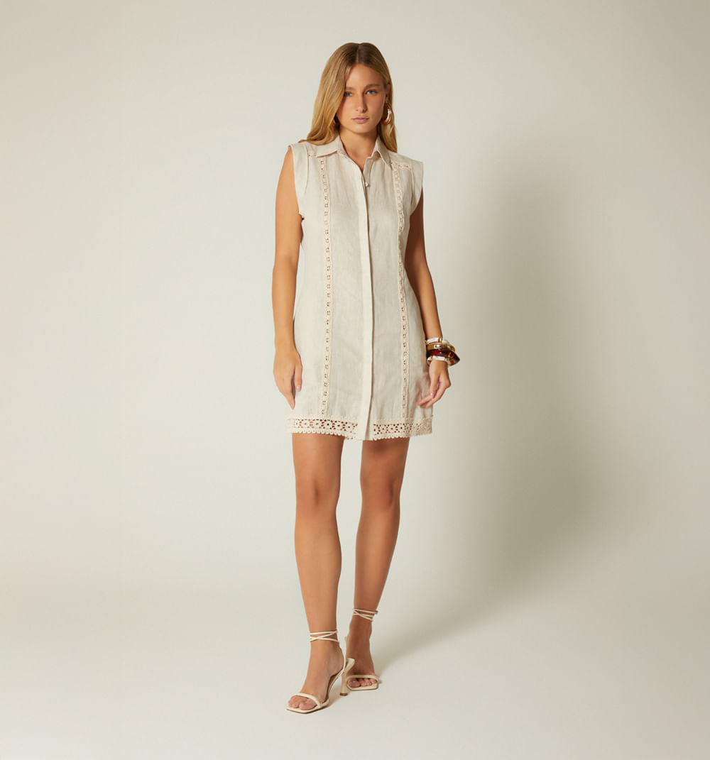 Vestido Corto Camisero Con Encajes
