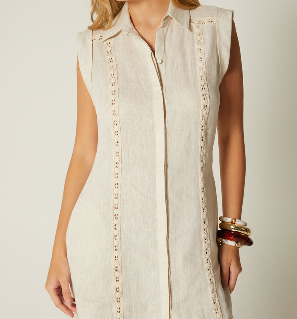 Vestido Corto Camisero Con Encajes