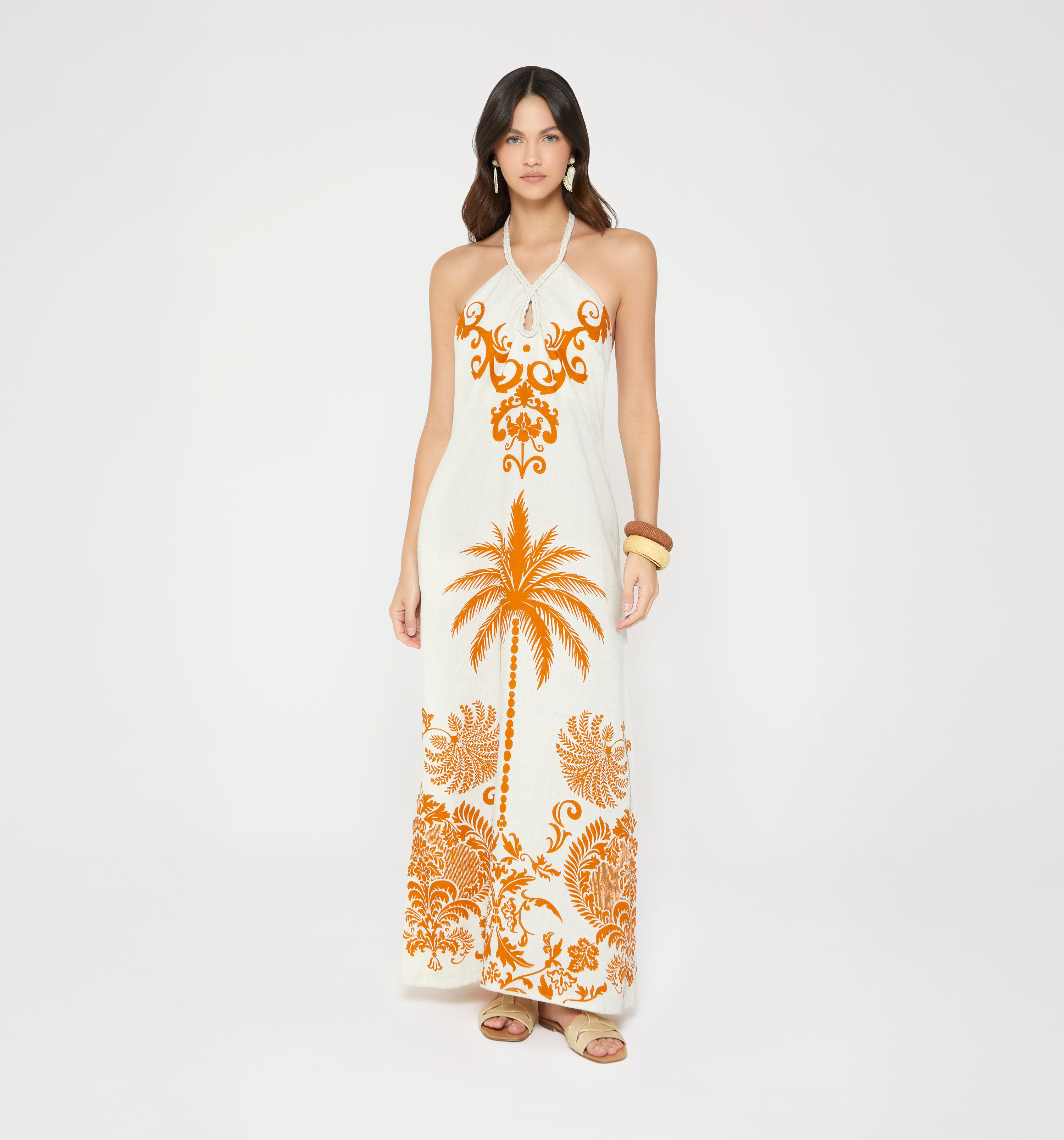 Vestido Largo Con Amarre - Beige