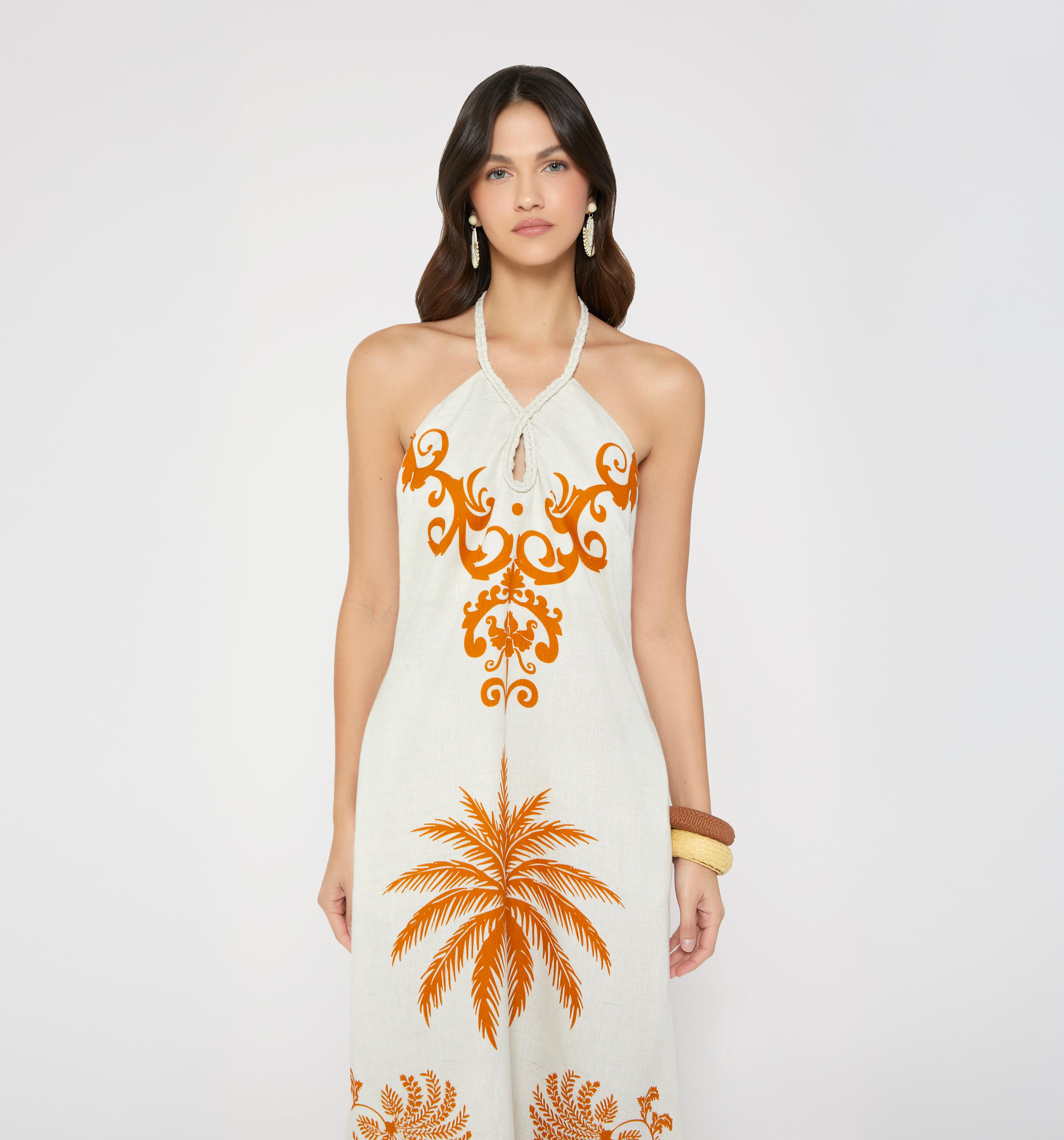 Vestido Largo Con Amarre - Beige