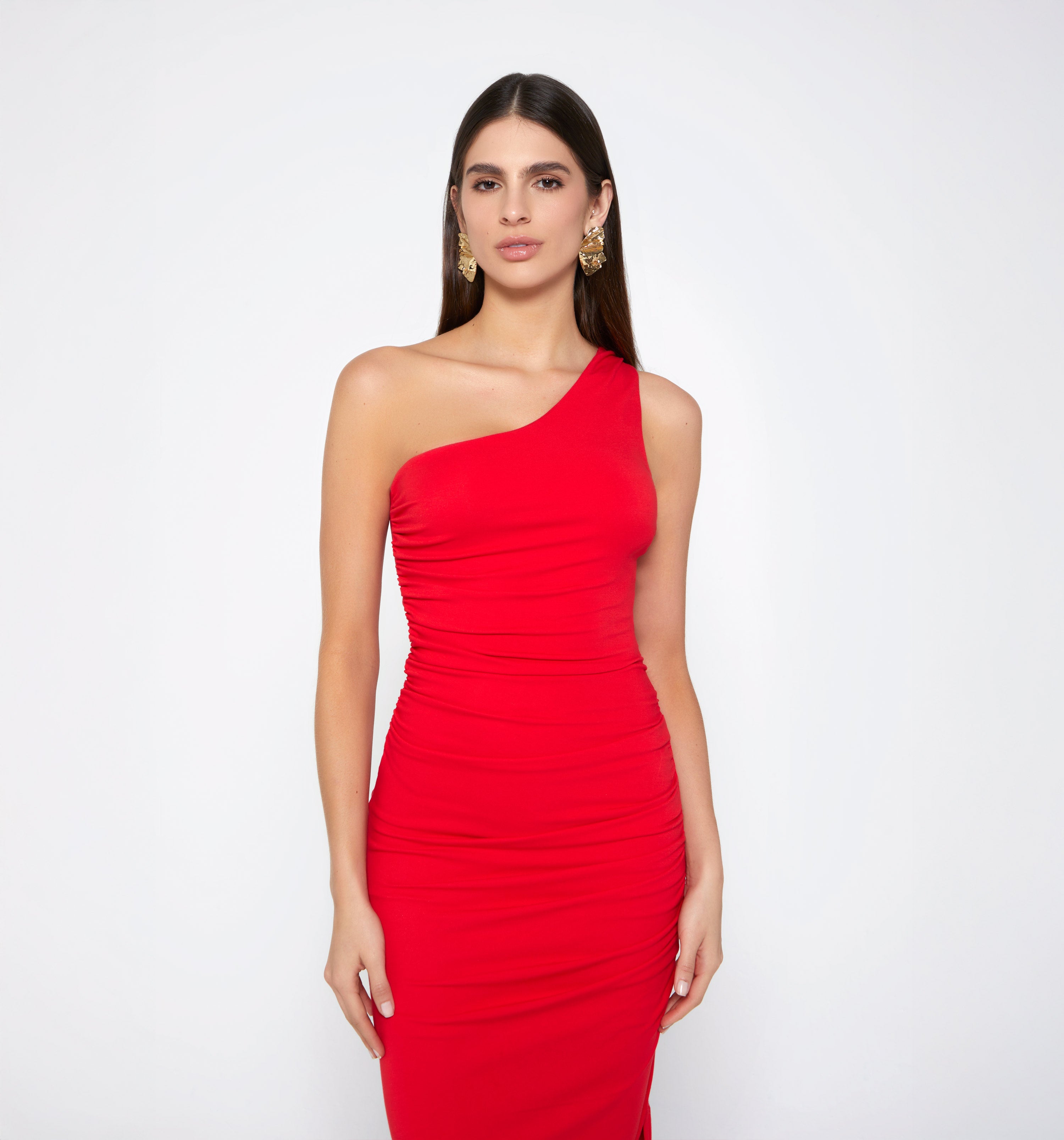 Vestido Largo Un Hombro Tira Entorchada