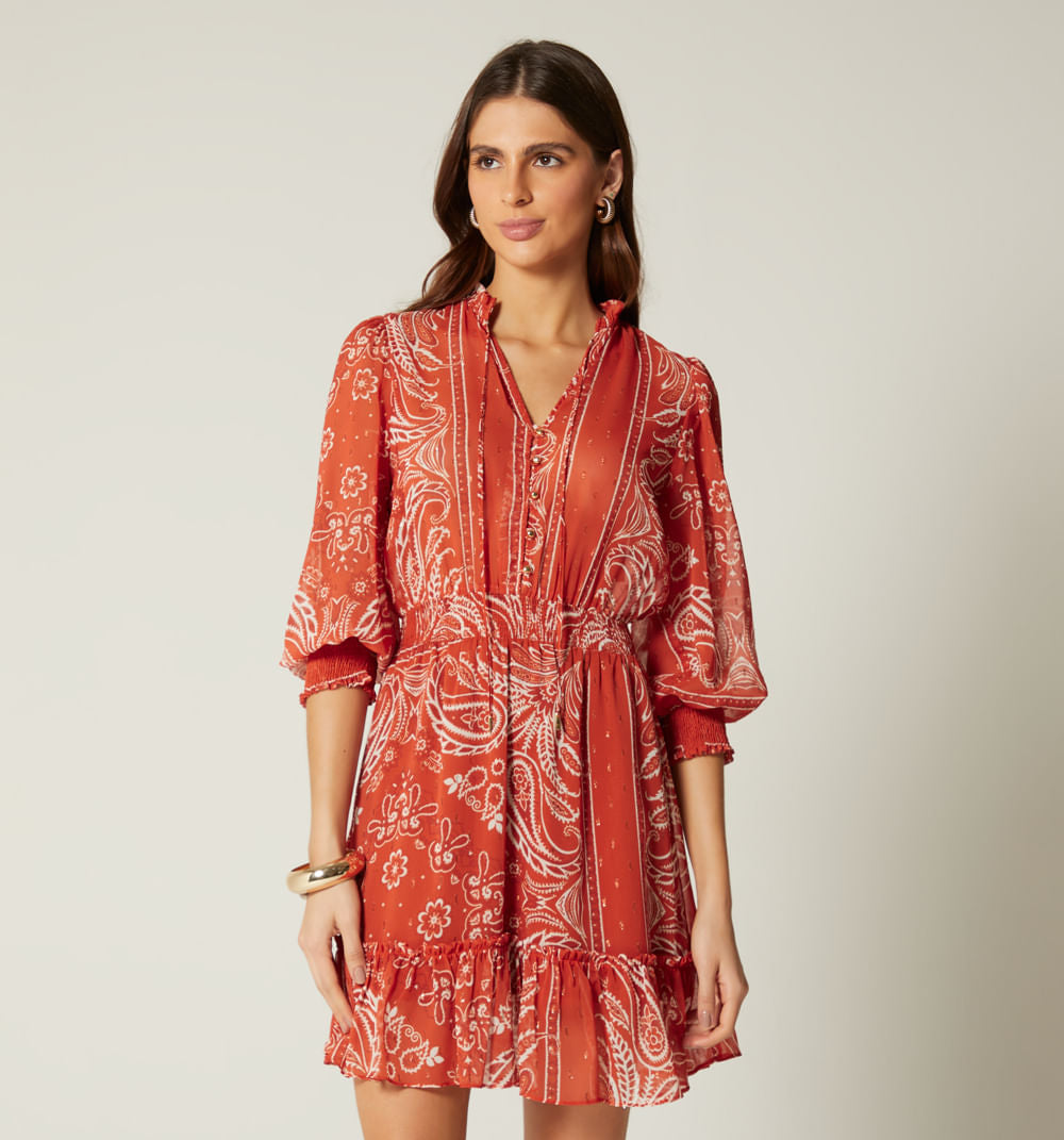 Vestido Corto Manga 3/4 - Cafe