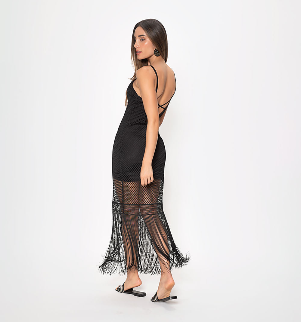 Vestido Malla Y Flecos