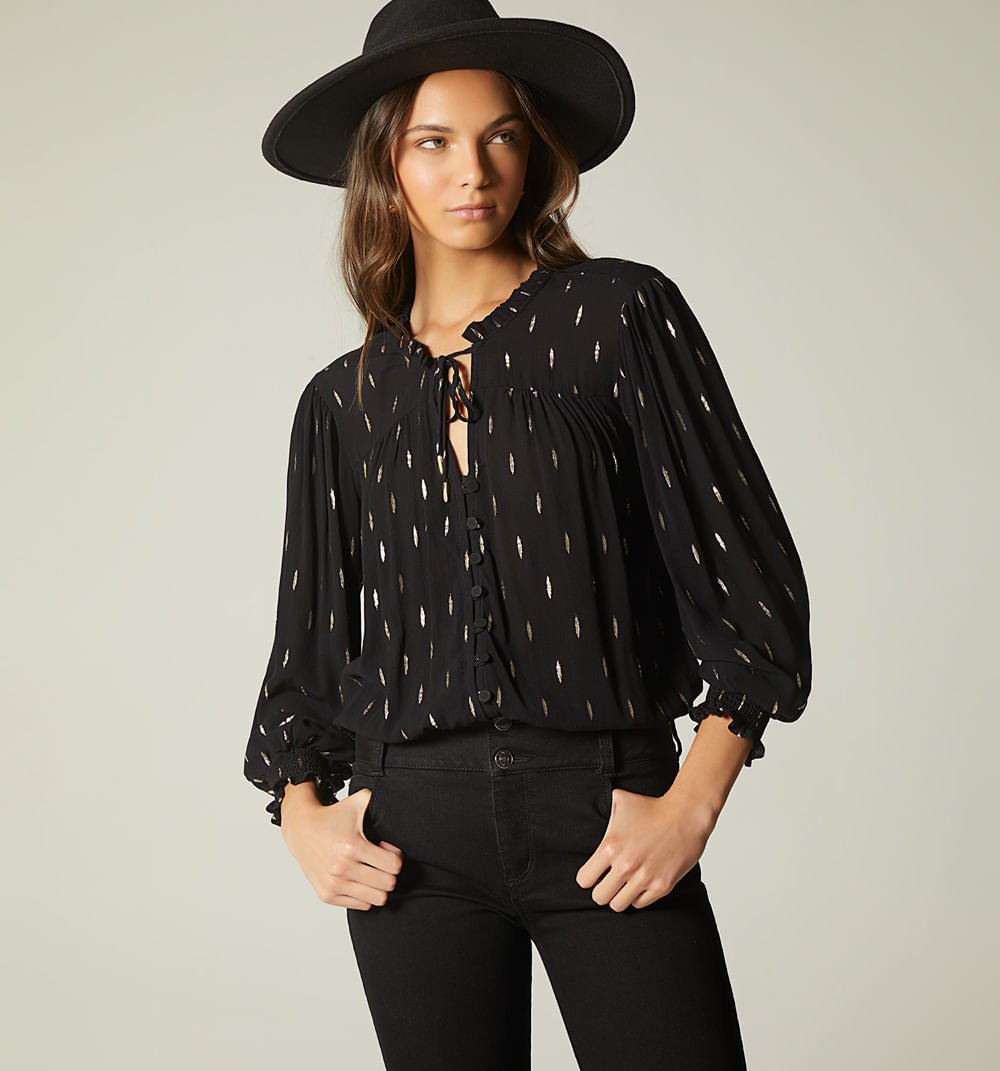 Body Camisero Manga 3/4 - Negro