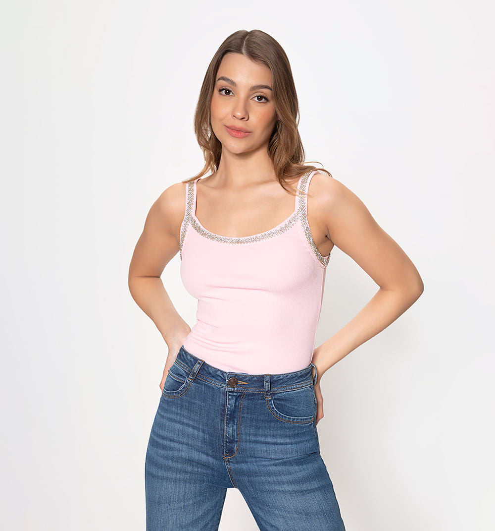 Body De Tiras Y Cuello Con Cristales