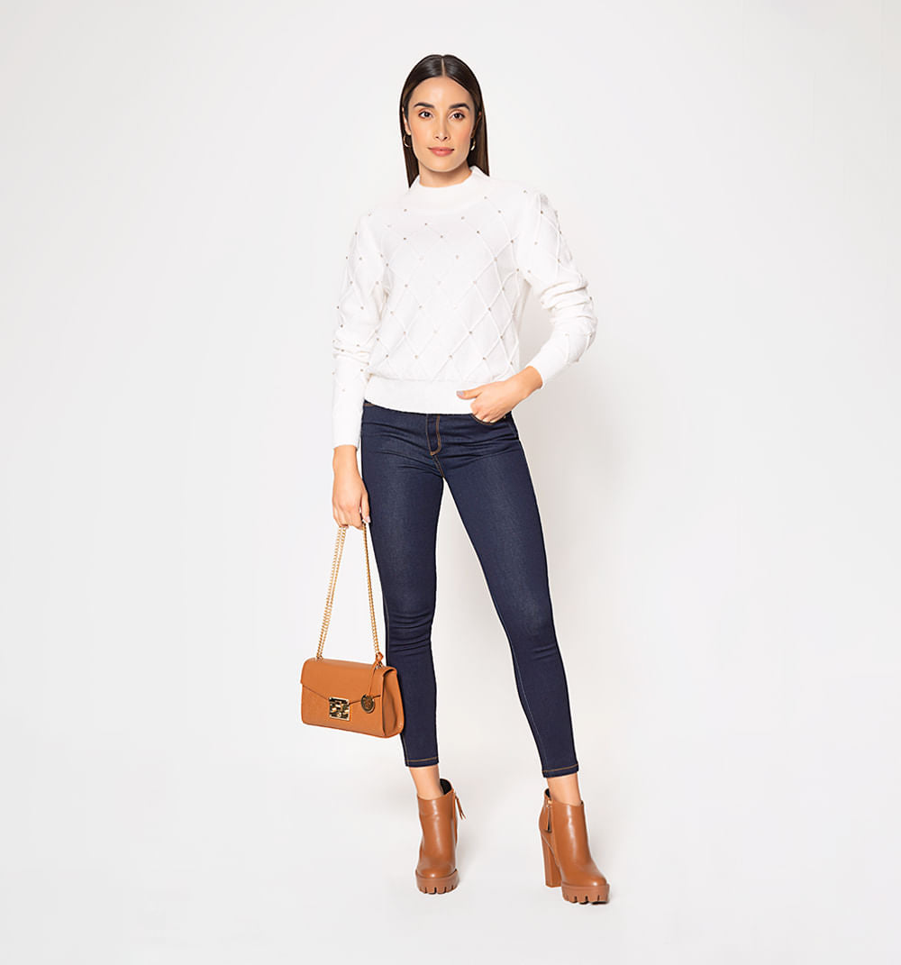 Sueter Con Tejido En Rombo Y Cristales