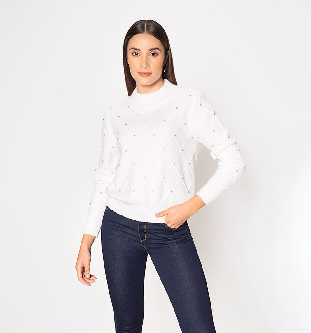 Sueter Con Tejido En Rombo Y Cristales