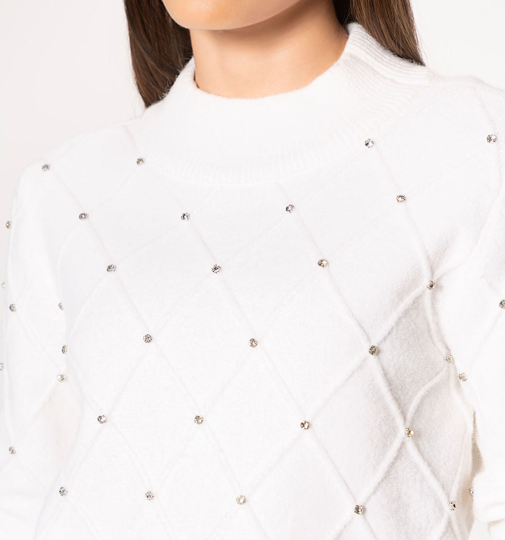 Sueter Con Tejido En Rombo Y Cristales