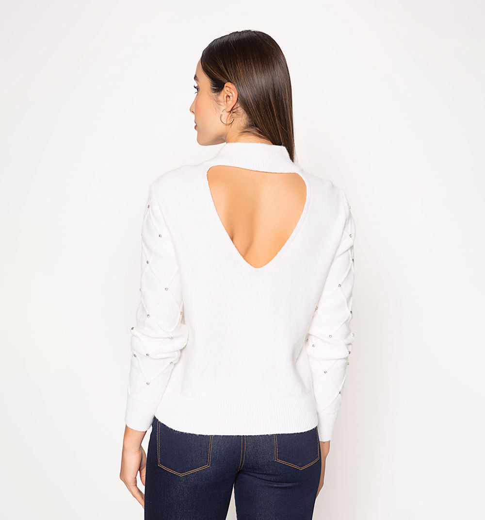Sueter Con Tejido En Rombo Y Cristales