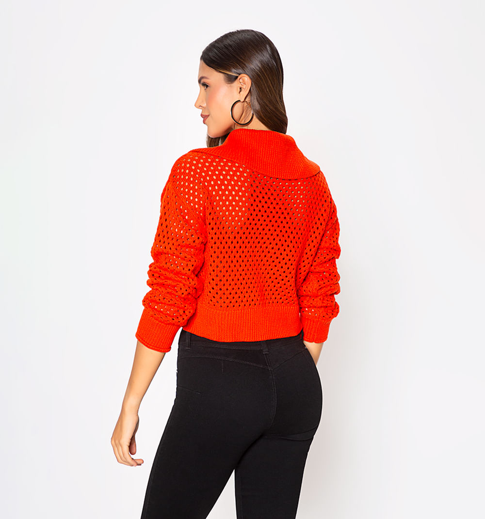 Sueter Tejido Crop Con Cierre Manga Larga
