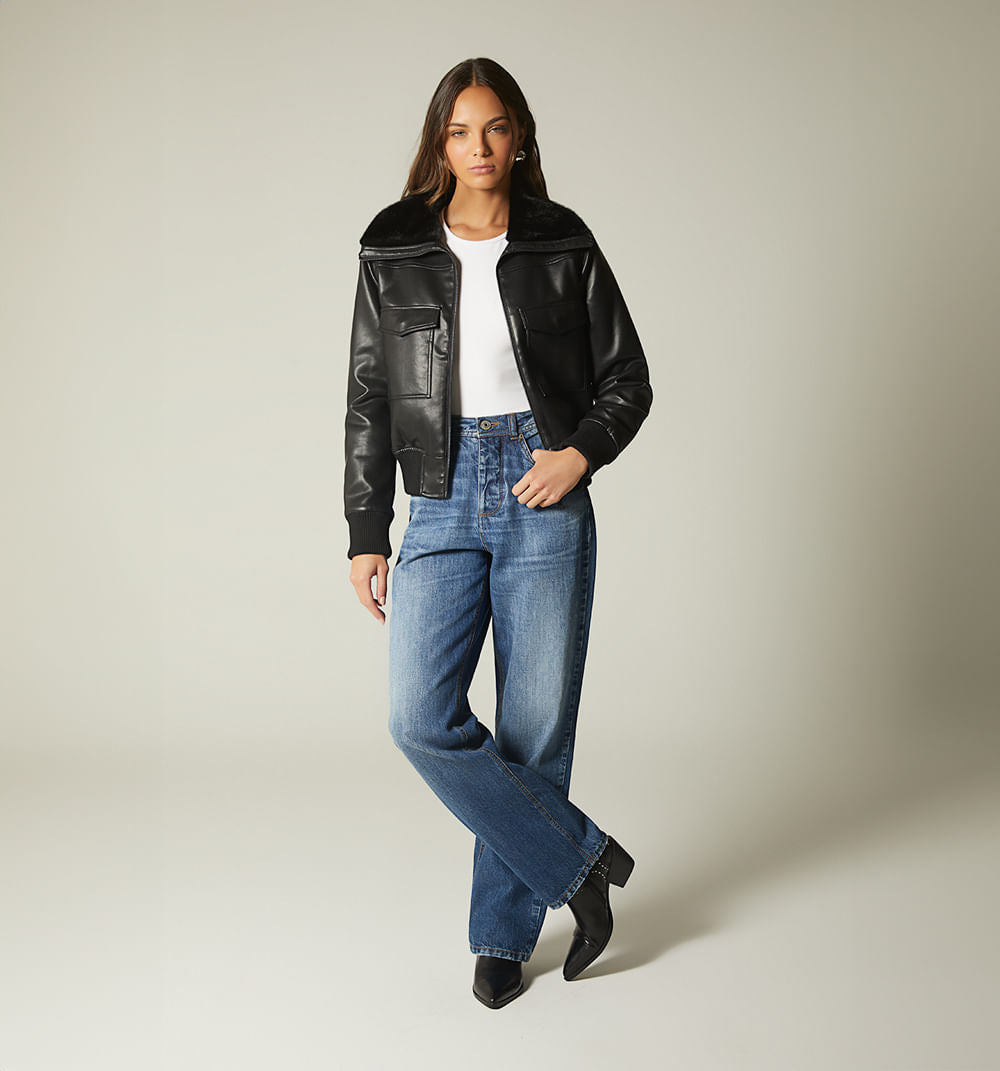 Chamarra Tipo Bomber - Negro