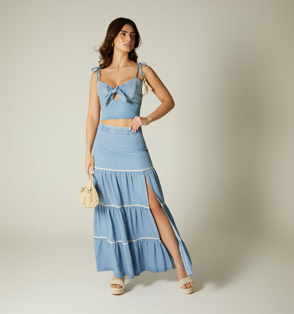 Crop Top  De Amarrar Con Múltiples Pespu