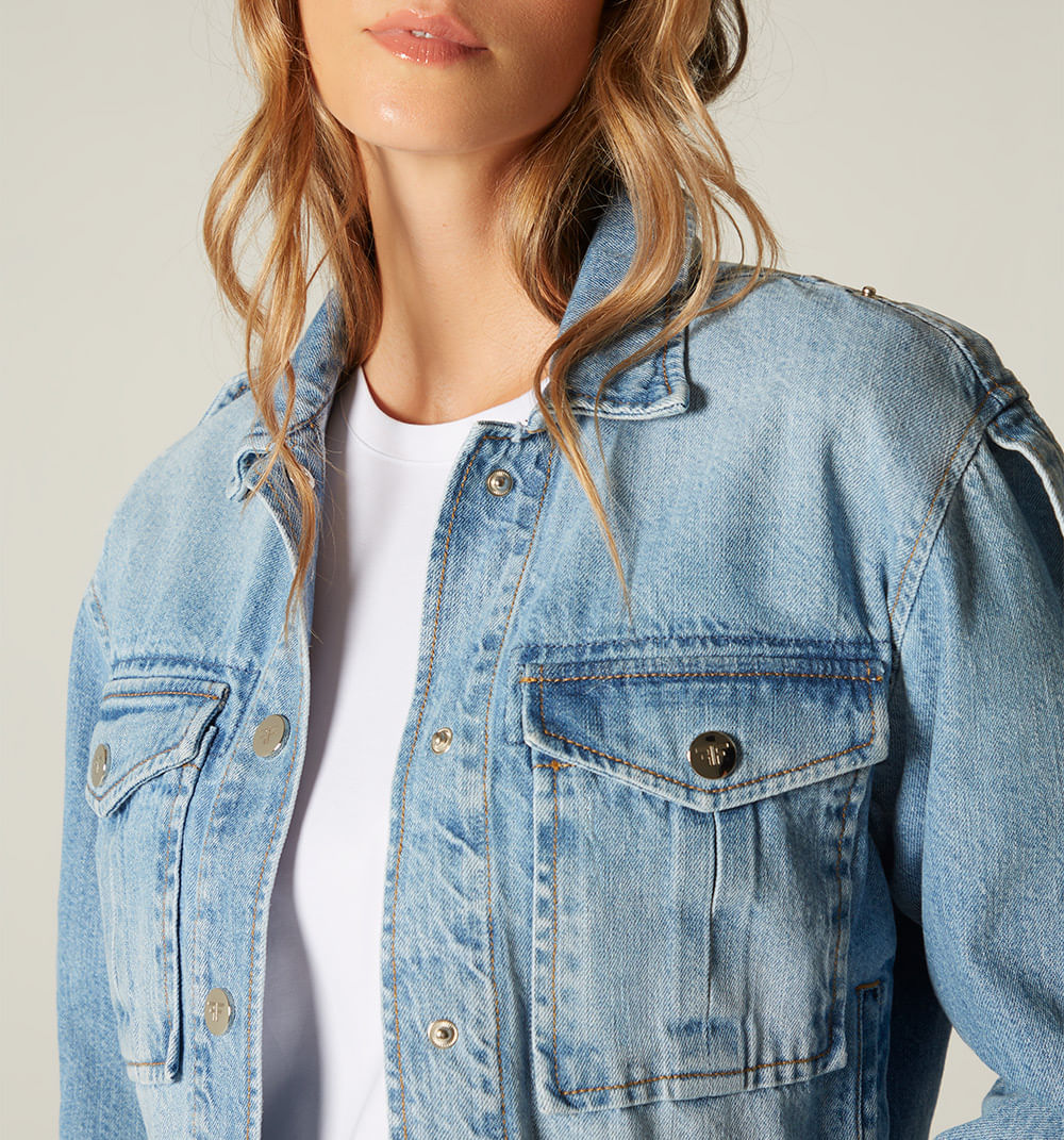 Chamarra Denim Corta, Bolsillos Utilitar