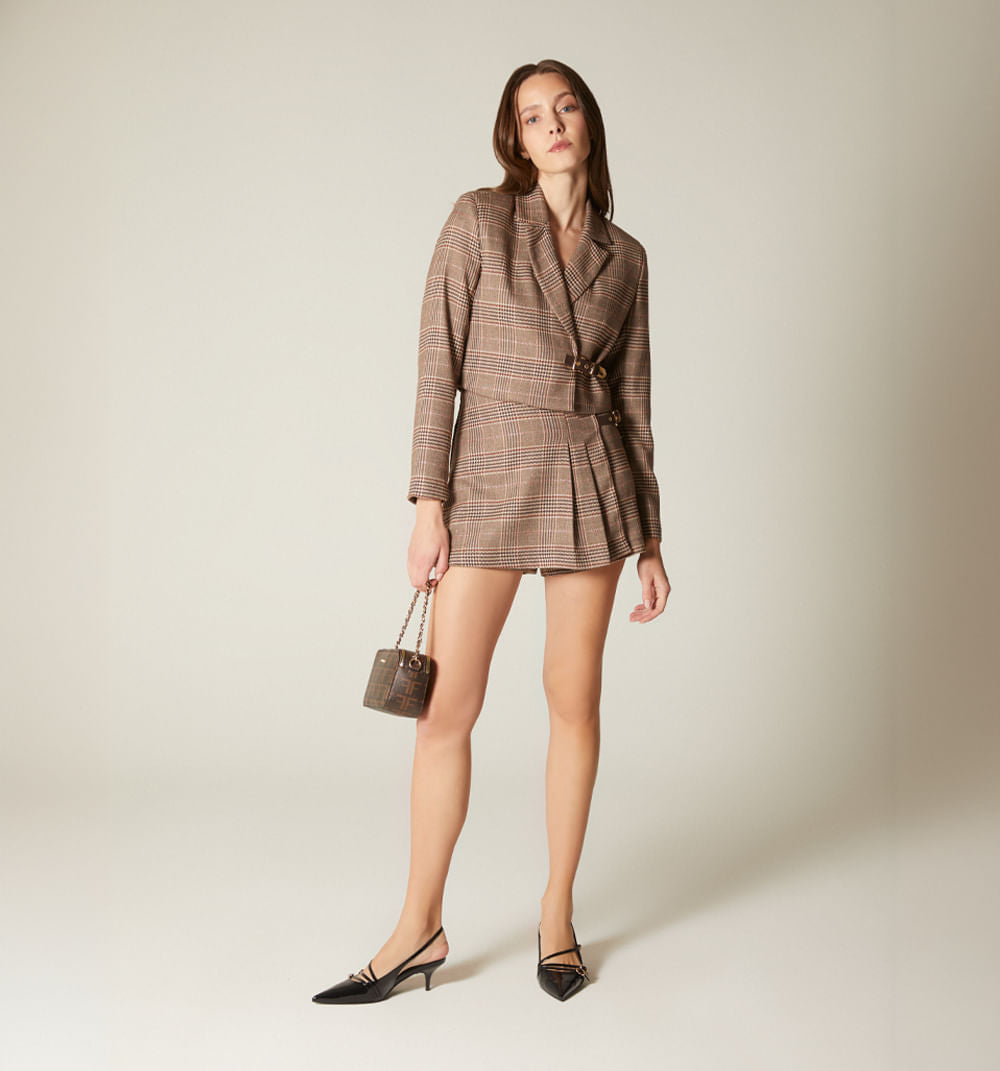 Falda Short Con Tablones - Beige