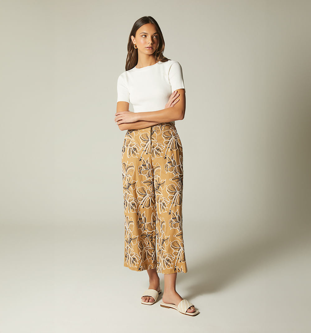 Pantalon Culotte Tiro Alto - Gris