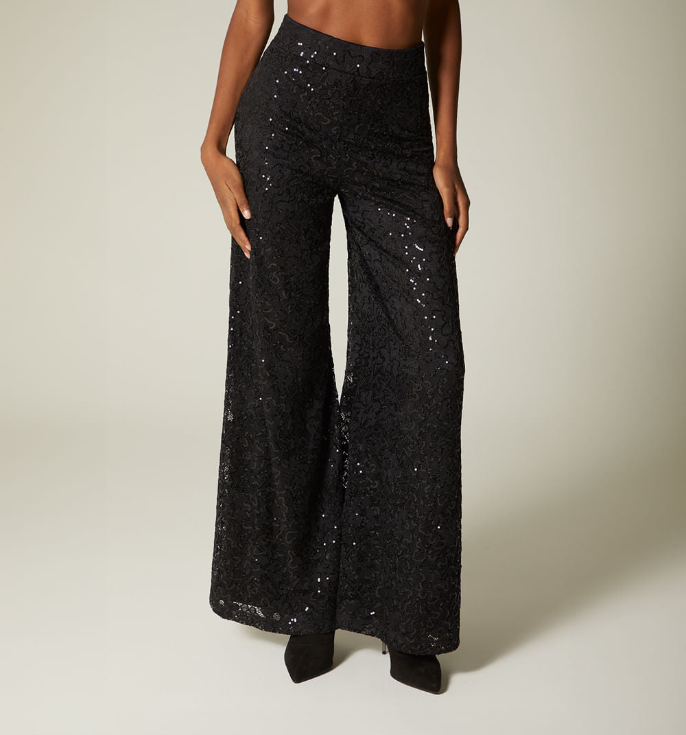 Pantalon Palazo Tiro Alto - Negro