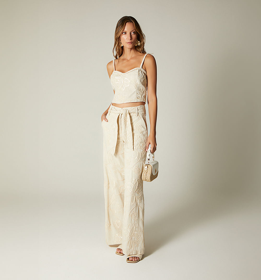 Pantalon Palazzo Tiro Alto Con Cinturon