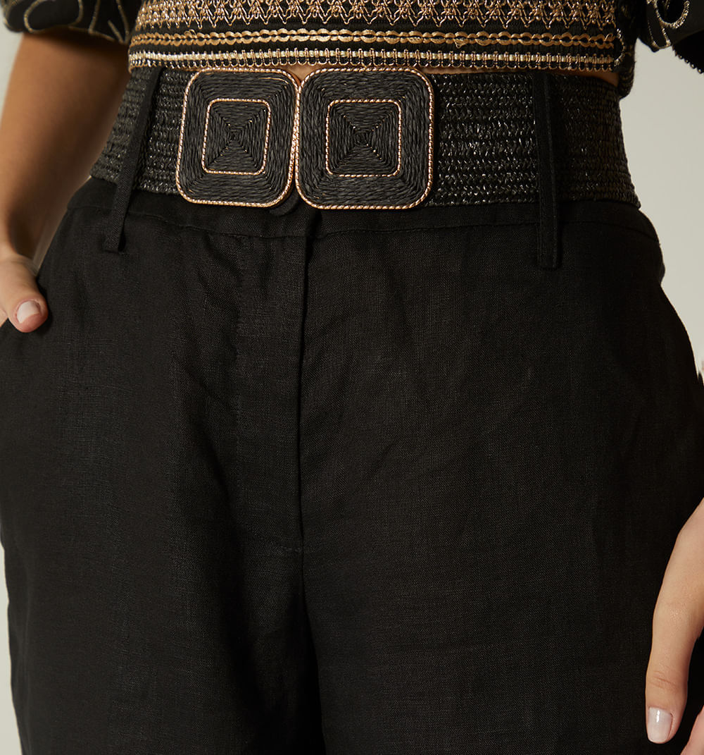 Pantalon Palazo Tiro Alto Pretina Ancha - Negro