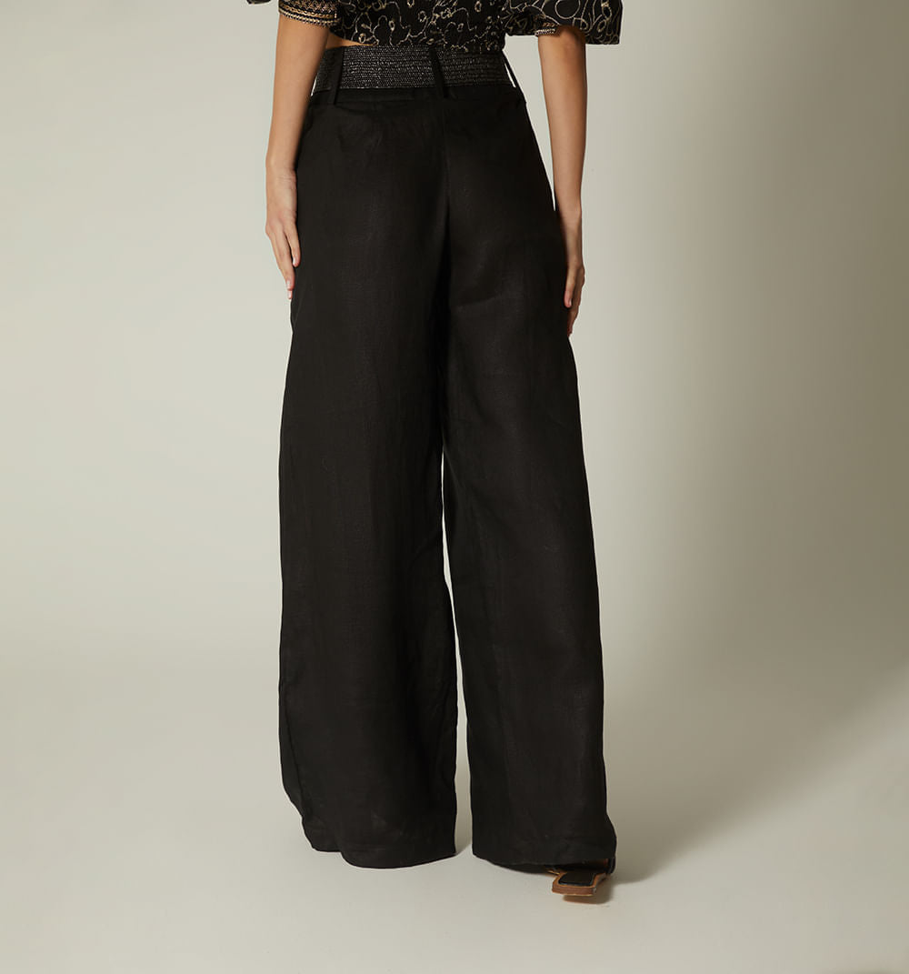 Pantalon Palazo Tiro Alto Pretina Ancha - Negro