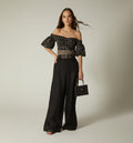 Pantalon Palazo Tiro Alto Pretina Ancha - Negro