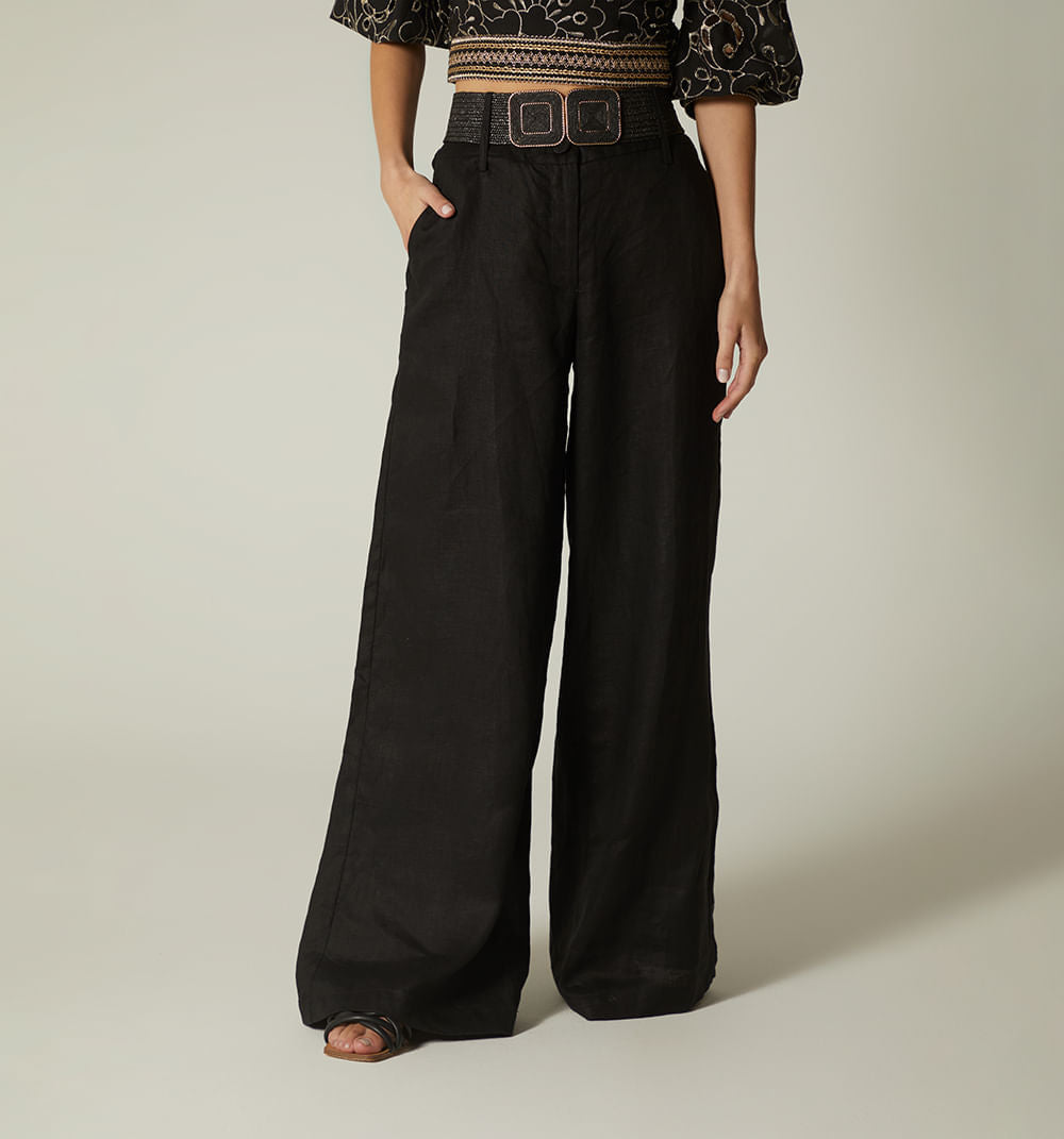 Pantalon Palazo Tiro Alto Pretina Ancha - Negro