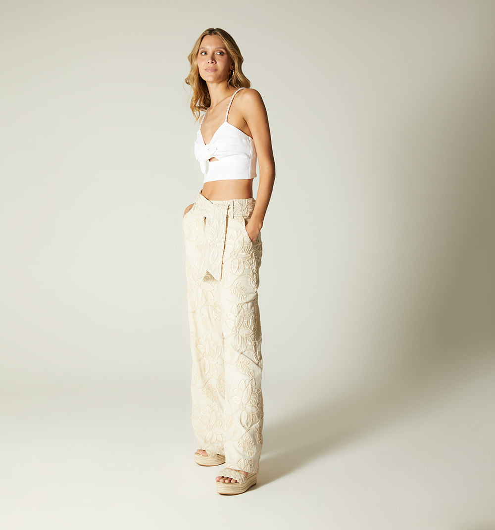 Pantalon Palazzo Tiro Alto Con Cinturon