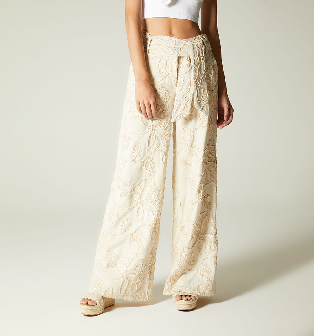 Pantalon Palazzo Tiro Alto Con Cinturon