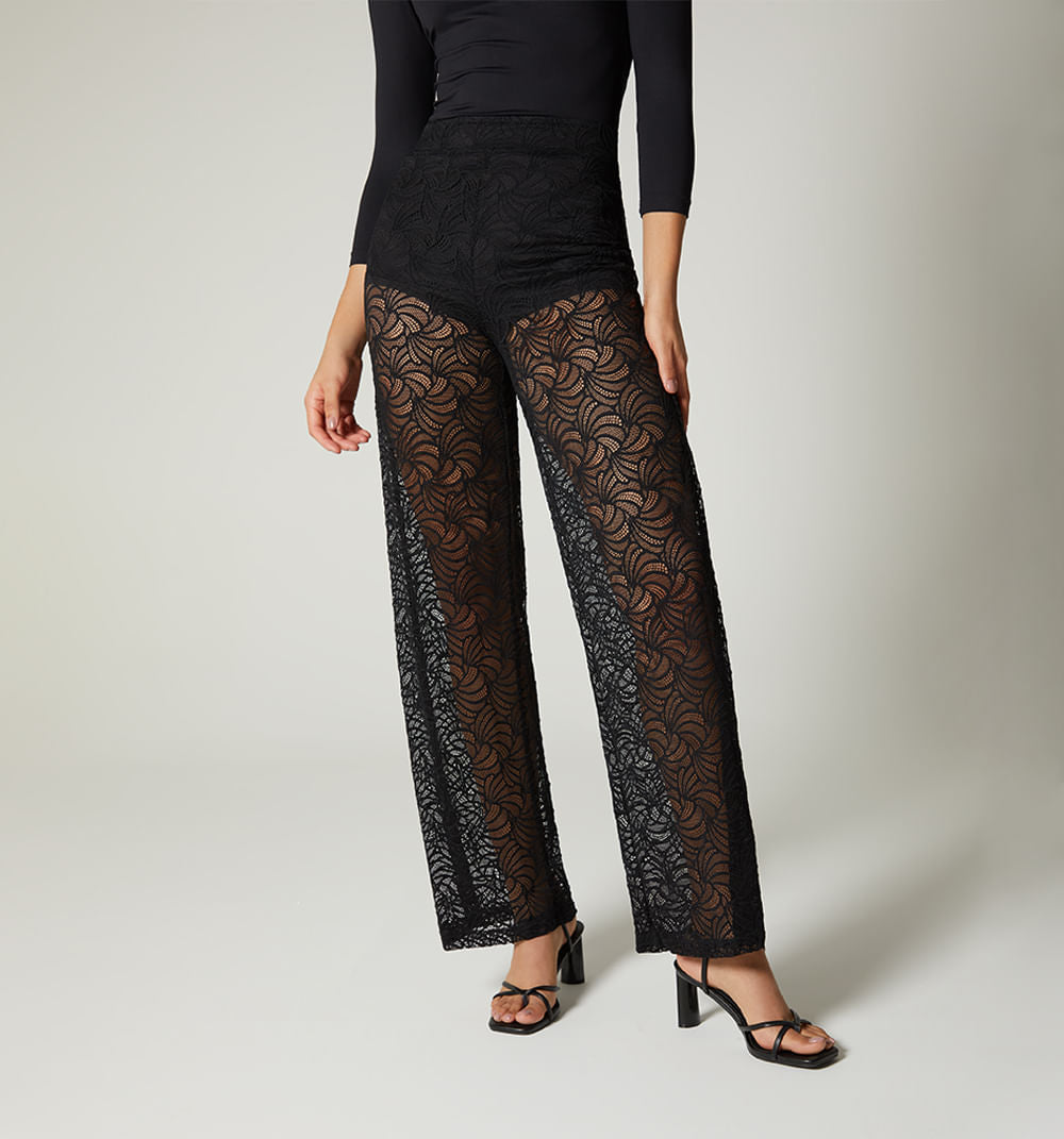 Pantalon Tiro Alto Tipo Palazzo Con Pant