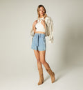 Short Tiro Super Alto, Con Cinturon Y Pi - Azul