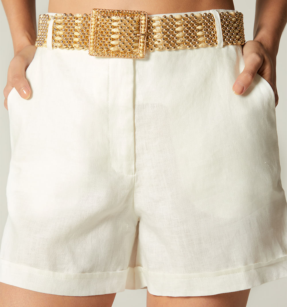 Short Tiro Alto Con Correa - Natural