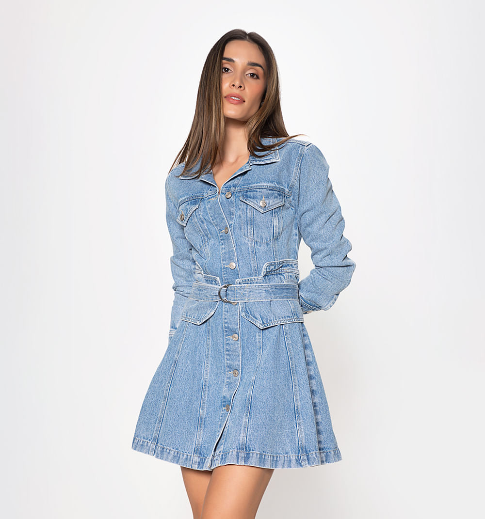Vestido Corto Manga Larga, Con Cinturill