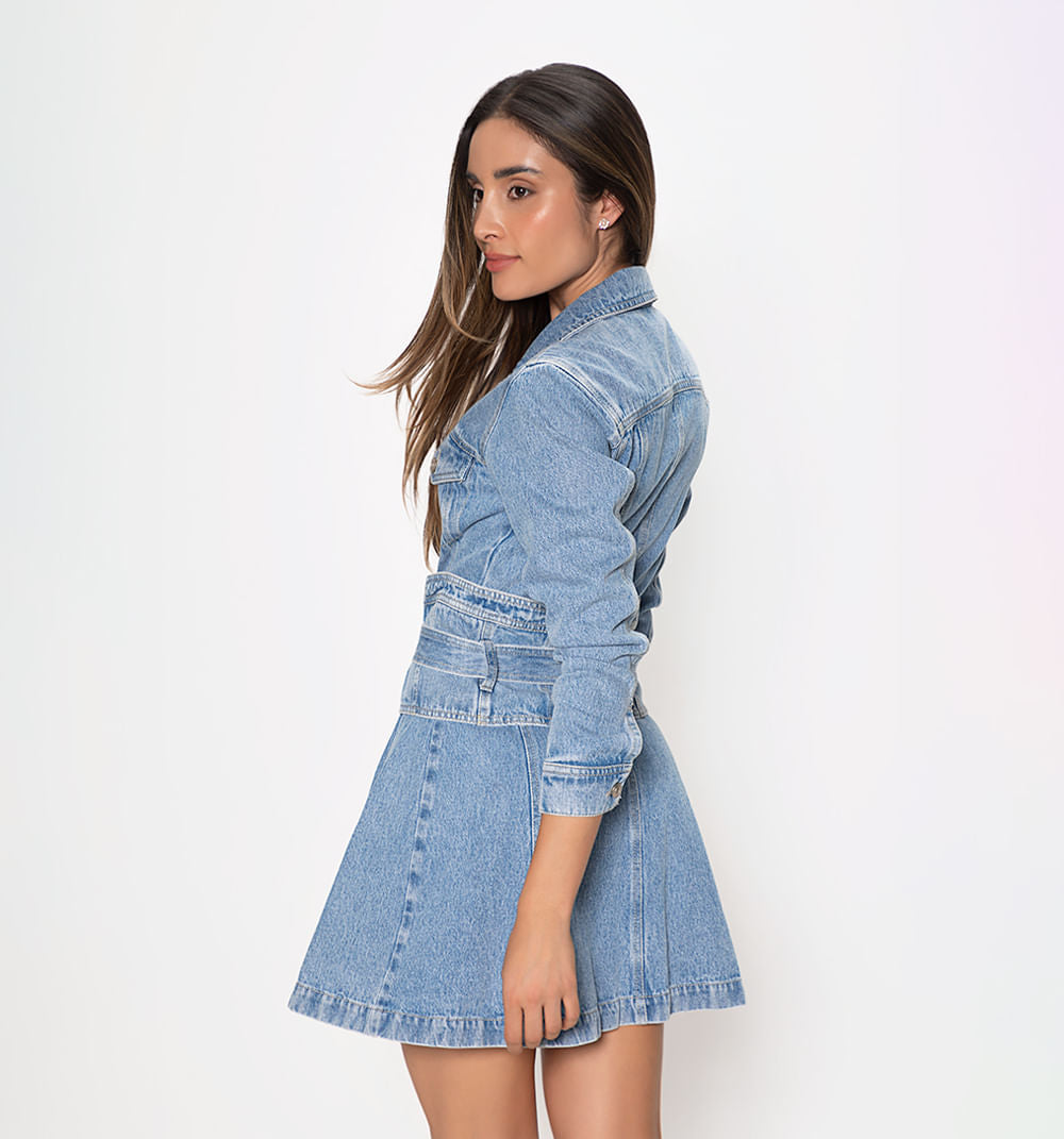 Vestido Corto Manga Larga, Con Cinturill