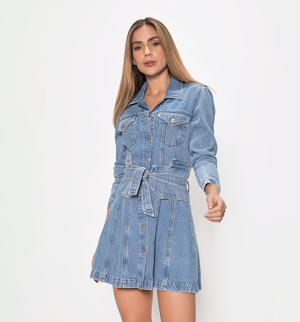 Vestido Corto Manga Larga, Con Cinturill