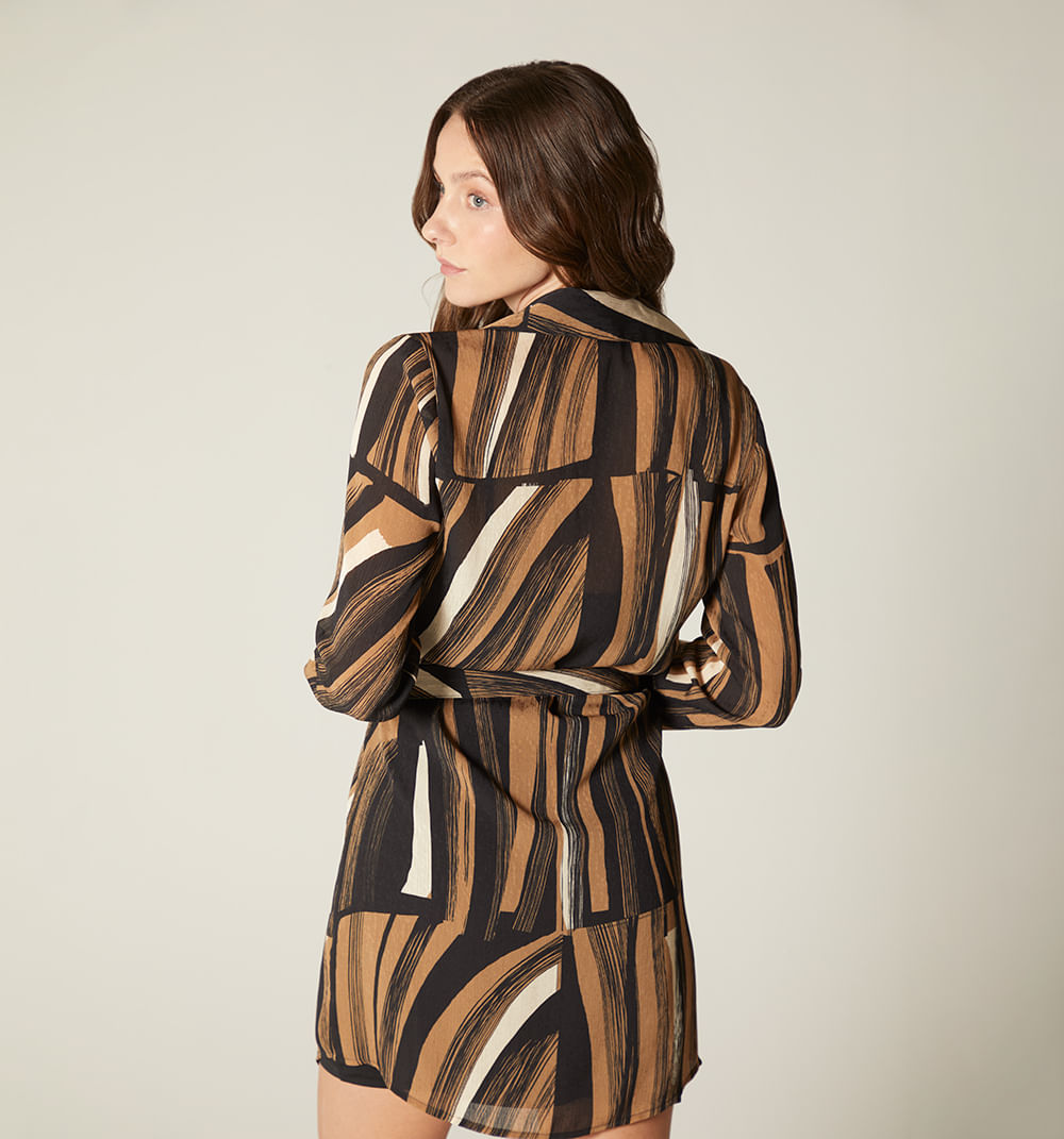 Vestido Camisero Manga Larga Con Cinturo