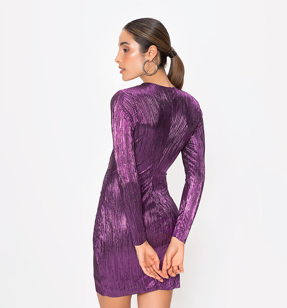 Vestido Corto Manga Larga Con Entorche