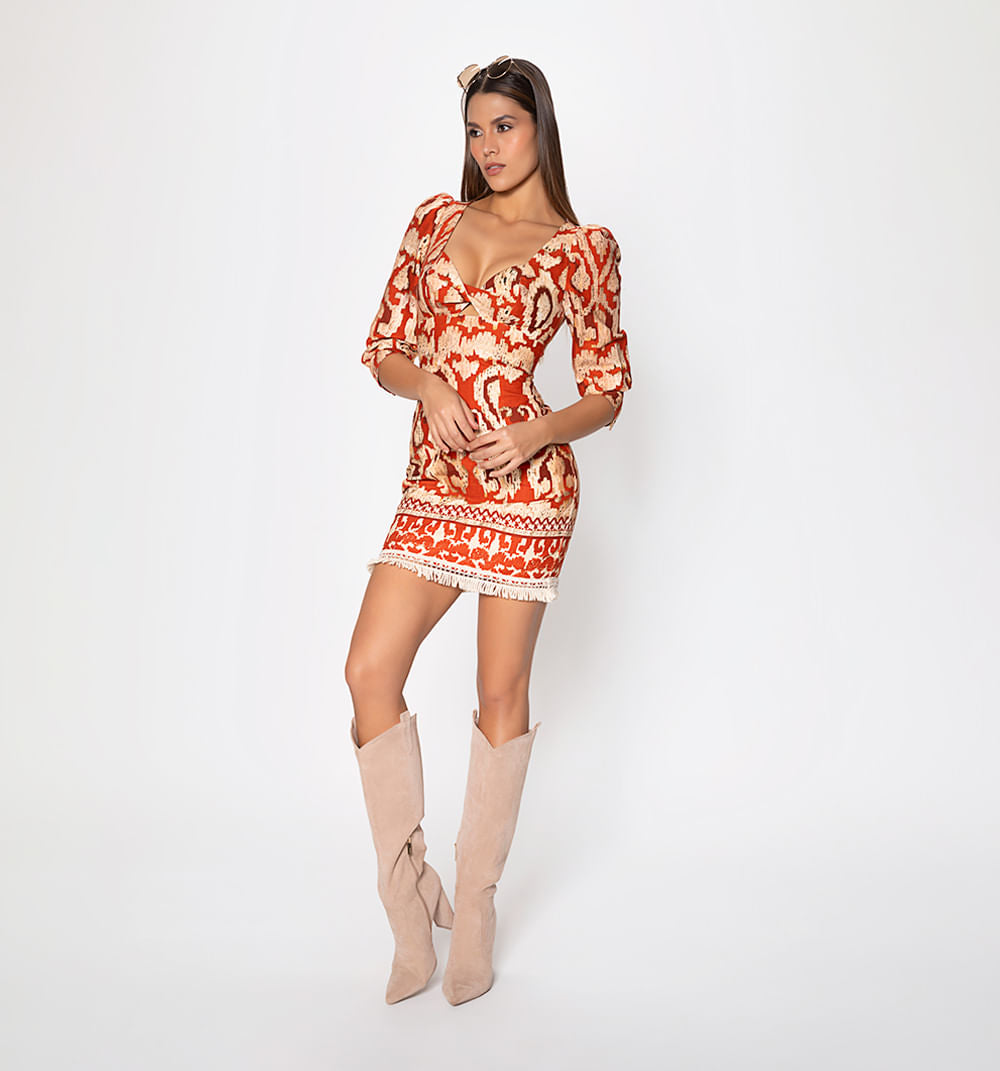 Vestido Corto Manga 3/4 - Cafe